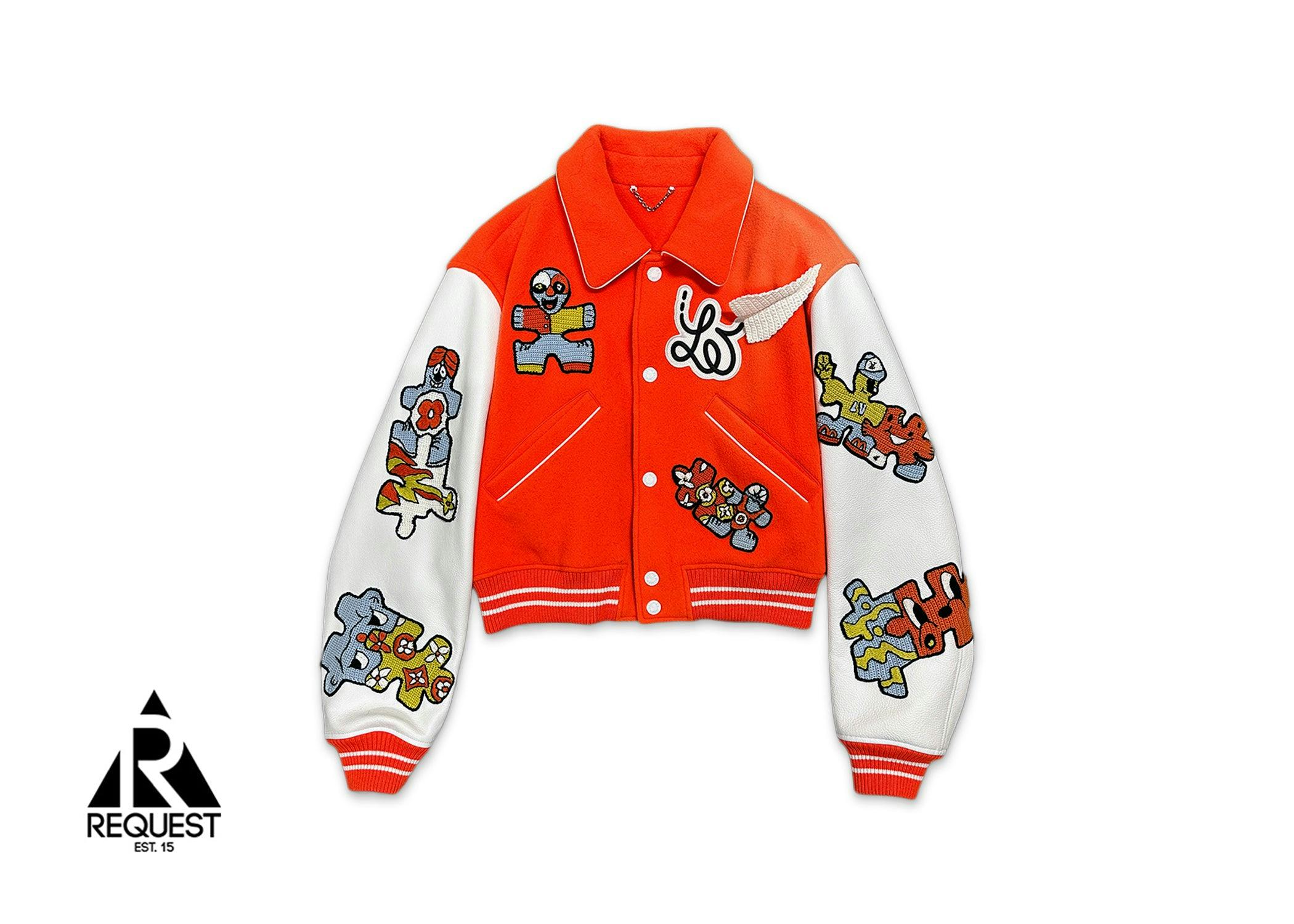 Louis Vuitton, Leather Mini Varsity Jacket "Orange & White"