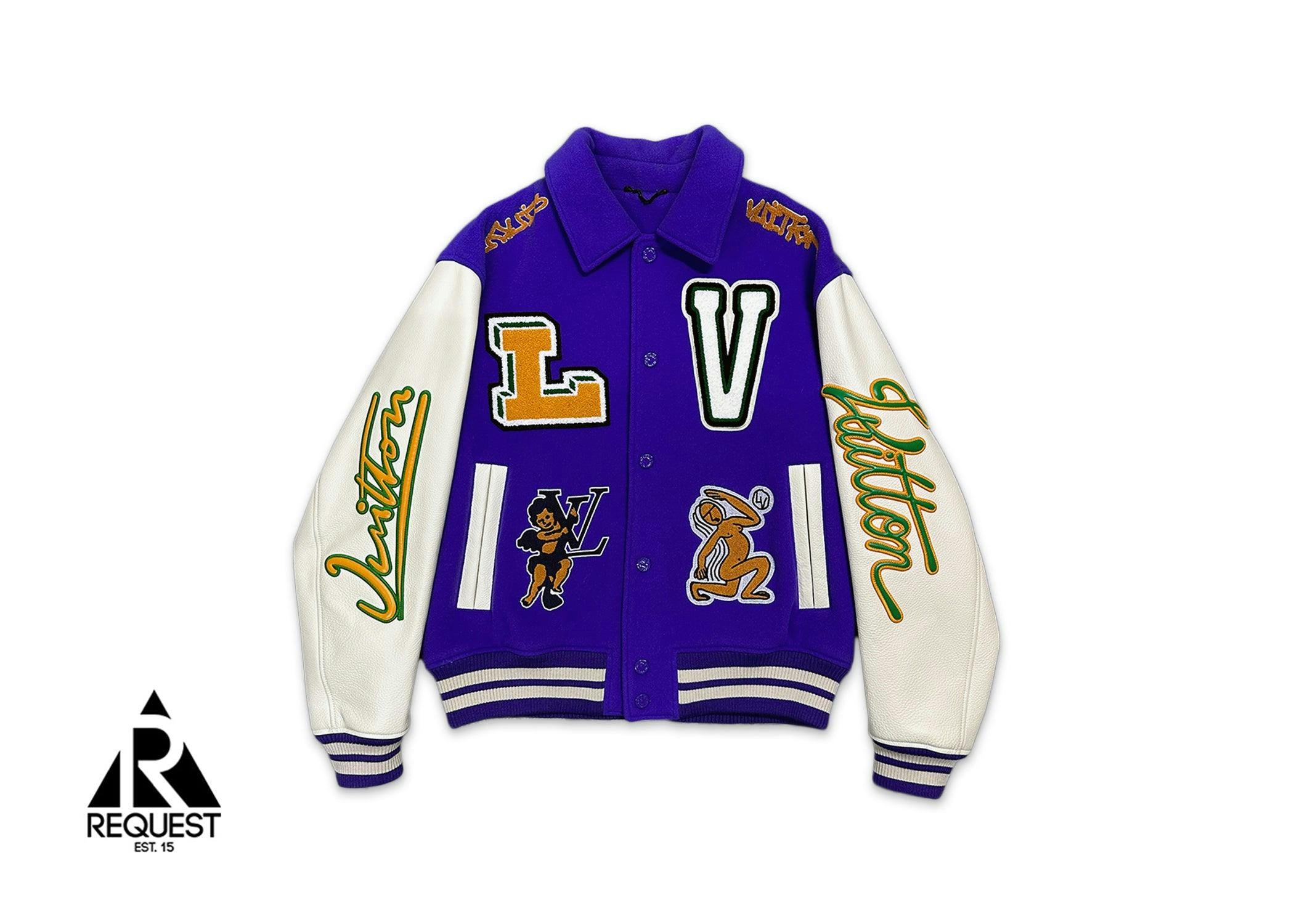 Louis Vuitton, Frog Multi Patch Leather Varsity Jacket "Purple & White"