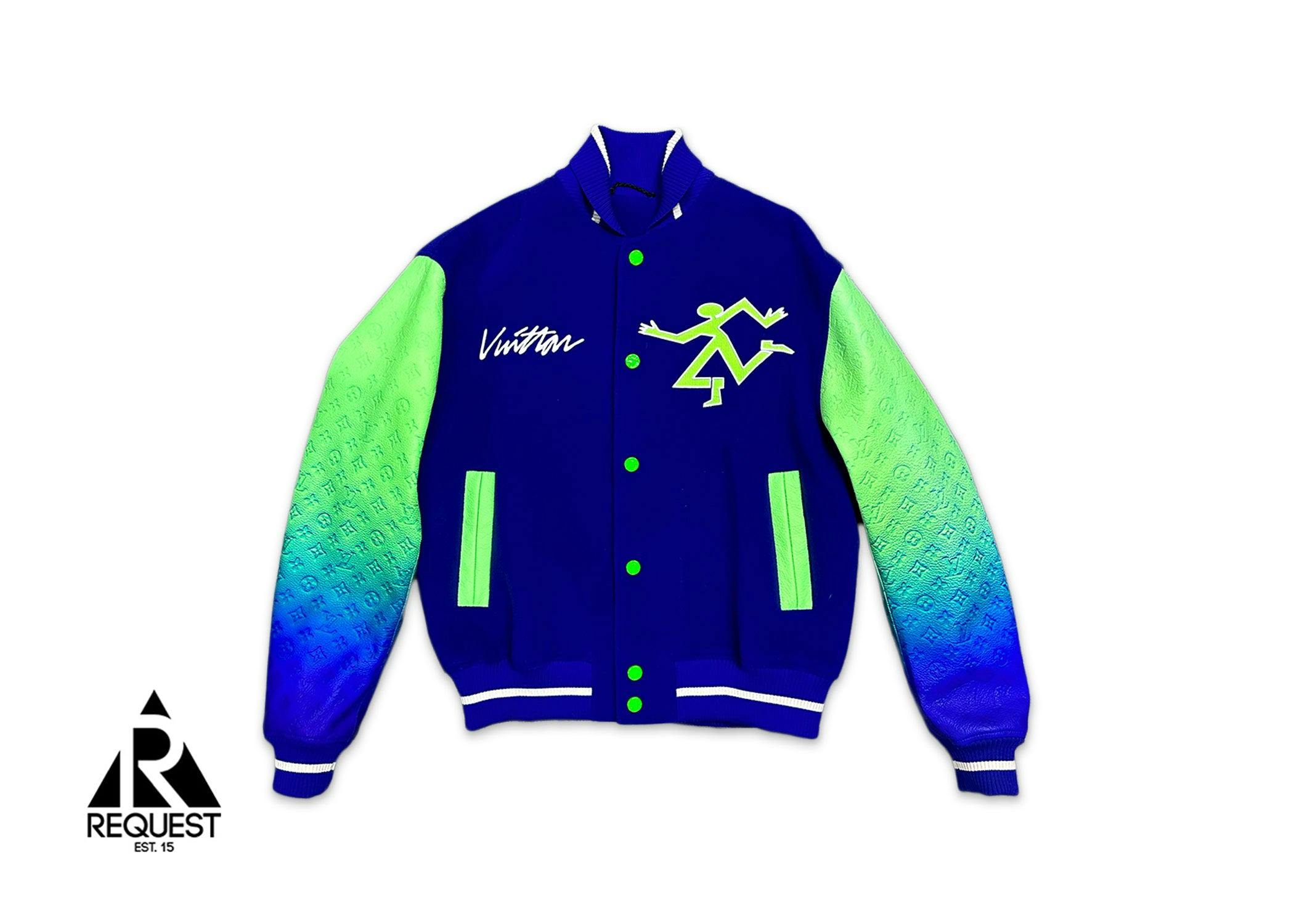 Louis Vuitton, Mix Gradient Leather Varsity Jacket "Blue & Green"